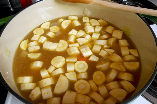 Parsnip Carrot Soup begins cooking