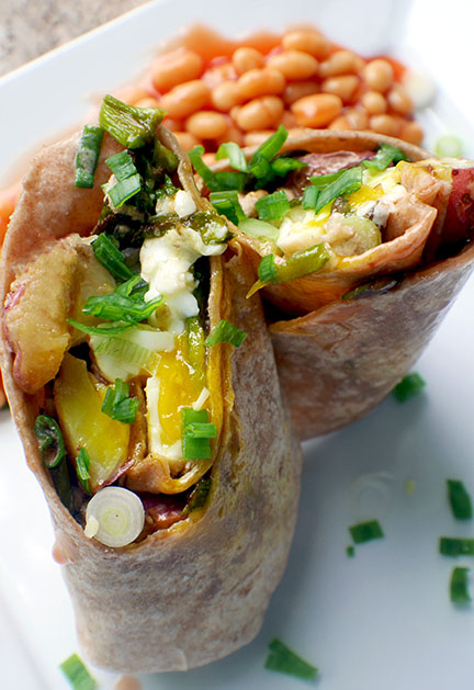 Potato, asparagus, cheese and egg wrap